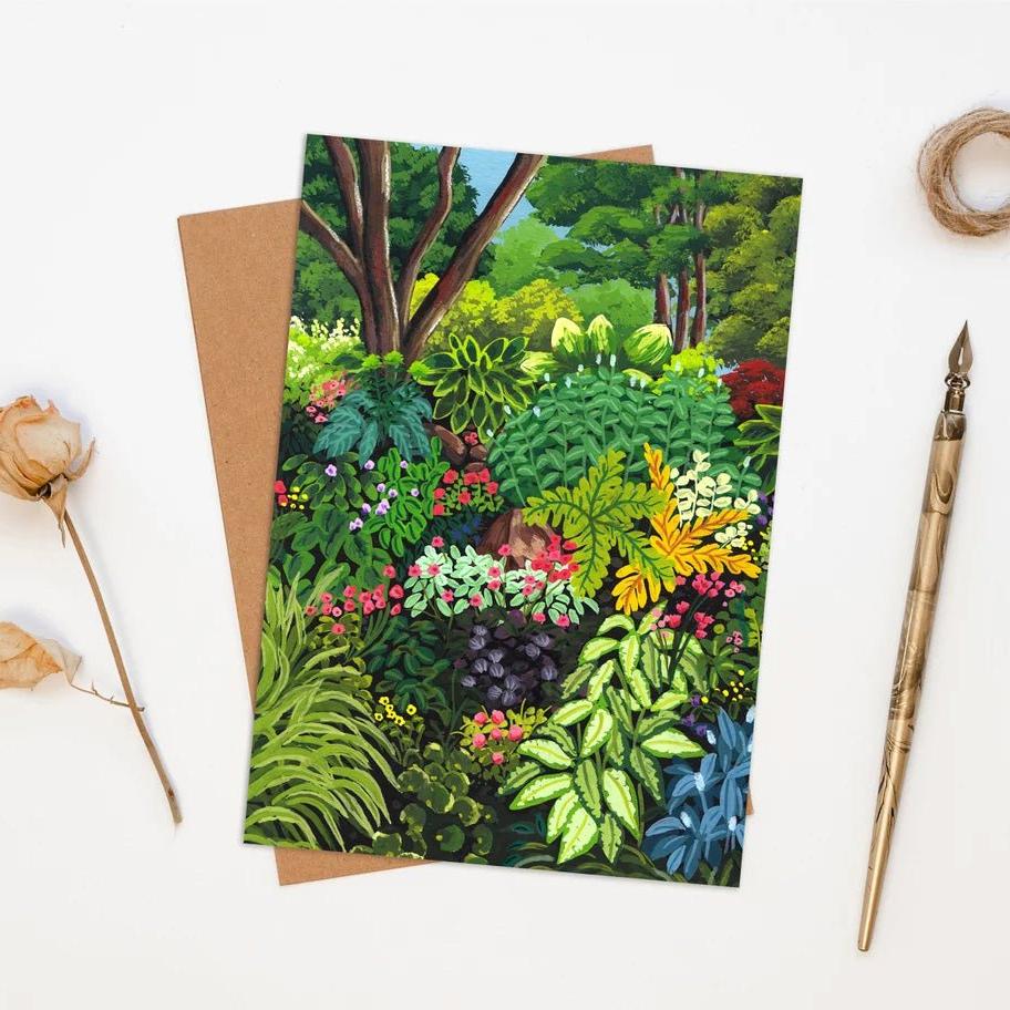 Illustrated Shaded Tropical Garden Greetings Card - Shaded Tropical - Uneeka